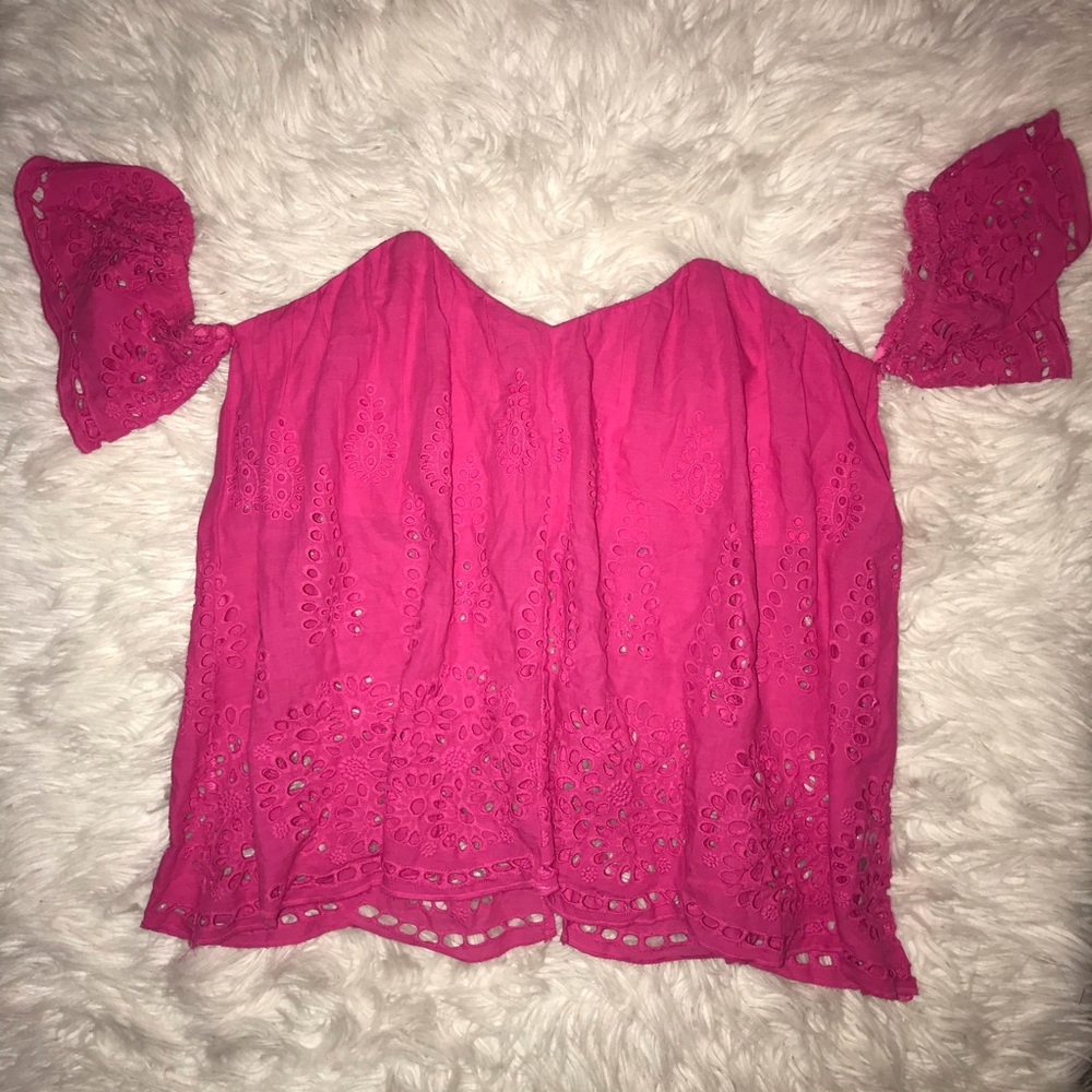 Showpo Pink Cold Shoulder Eyelet Top